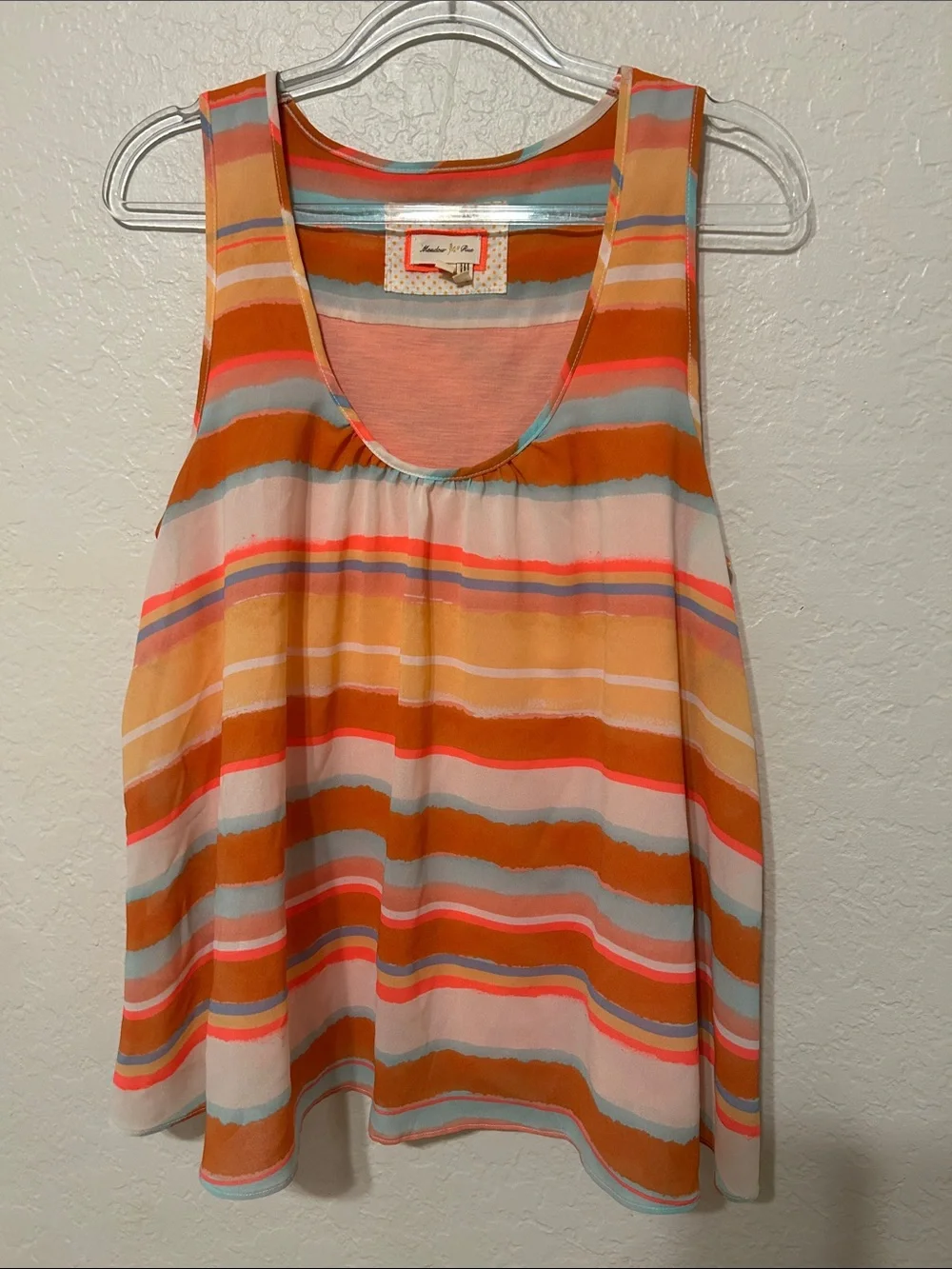 🧩Meadow Rue Anthropologie Orange Striped sleeveless Tank Top size M GUC